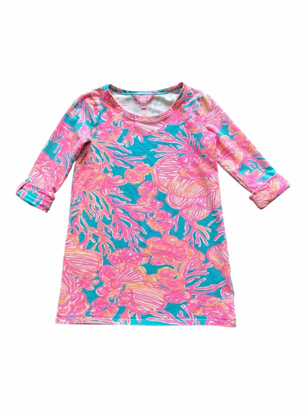 Lilly Pulitzer Girls Little  Devon Dress. Fan-tastic Sparkling Blue Cora